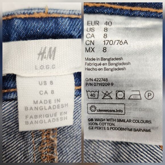 H&M Jean Mini Skirt Denim Medium Wash Frayed Raw Hem Size 8 - Picture 2 of 14